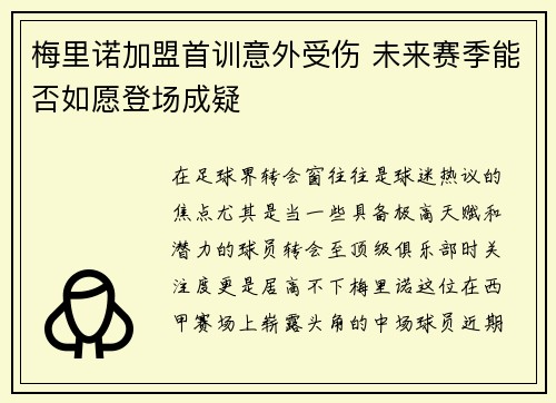 梅里诺加盟首训意外受伤 未来赛季能否如愿登场成疑